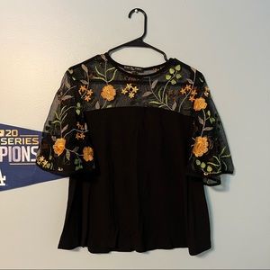 Black Embroidered Sheer Top